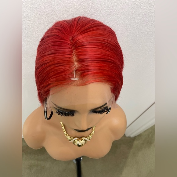 20” 13x6 Straight Human Hair Wig, Customized and Colored Red - Picture 6 of 12